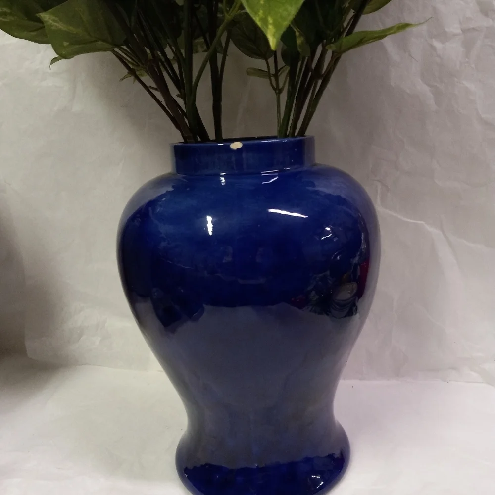 VINTAGE Satsuma Large Cobalt Blue Asian Vase  Peacock Floral
